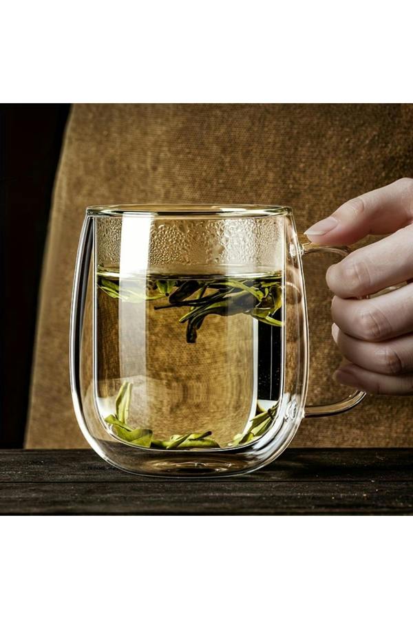 Dyzi 4pcs Double Wall Glass Mugs 350ml Heat Resistant Cups