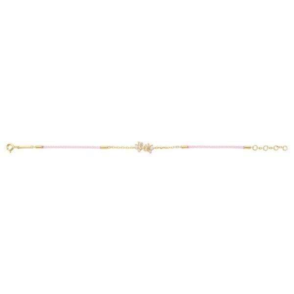BLOOMTINE Enchanting Flutterfly™ Gold Vermeil Pink Silk Cord Butterfly Bracelet