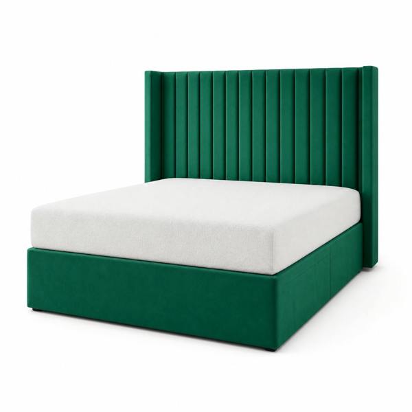 Great British Beds Small Line Winged Divan Bed - Green Plush