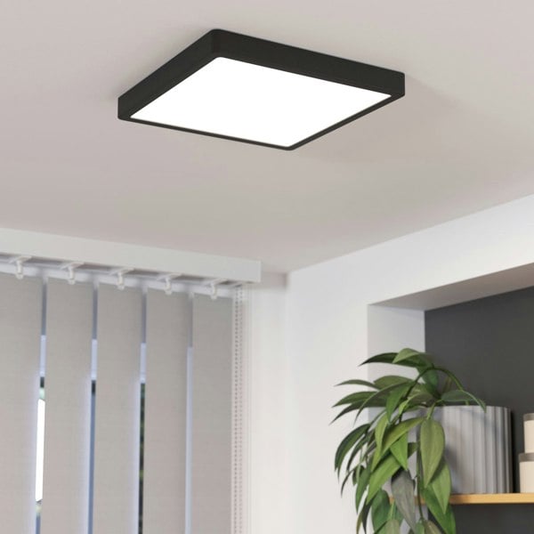 EGLO Fueva 6 Modern Ultra-Slim LED Black Square Ceiling Light WBS