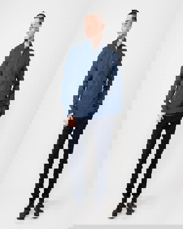 GANT Mens Casual Cotton Half Zip Jumper - 902 Dark Jeansblue Melange