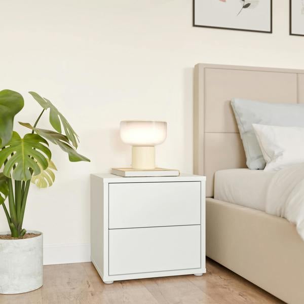 Furniture To Go Alice Springs Low Bedside Cabinet with 2 Drawers Push-to-Open in Light Grey
