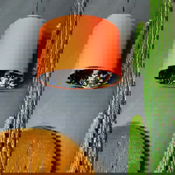 Midnight Blue Lemur Silhouette Lampshade in Tangerine Orange