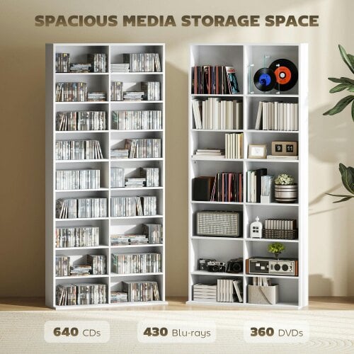 Wyld Haus Latota Wood White Tall Media Storage Tower With 640 Disc Capacity