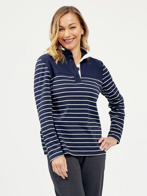PennyPlain Striped Funnel Neck Top - French Navy