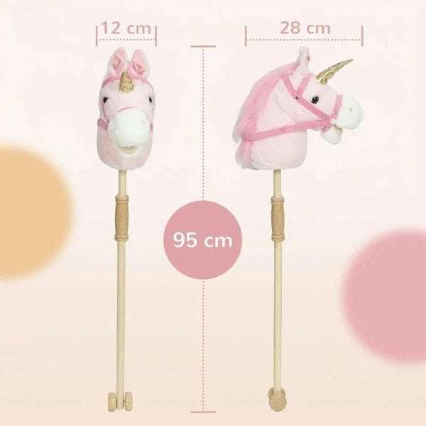 Bobobiy Hobby Horse with Wood Wheels, Stick Horse with Grip Handle, Sound, Plush Hobby Horse Toy for Imaginative Play, Pink
