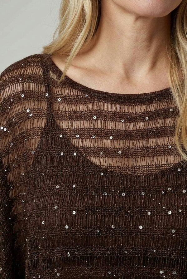 Izabel London Semi Sheer Striped Mesh Poncho Top