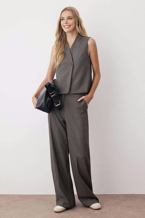 WOVCOR 2-Piece Speckled Woven Vest and Trousers Set