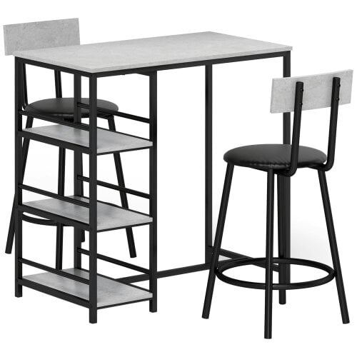 Wyld Haus Raco Sera Wooden Grey And Black 3 Piece Kitchen Dining Set With Integrated Shelving