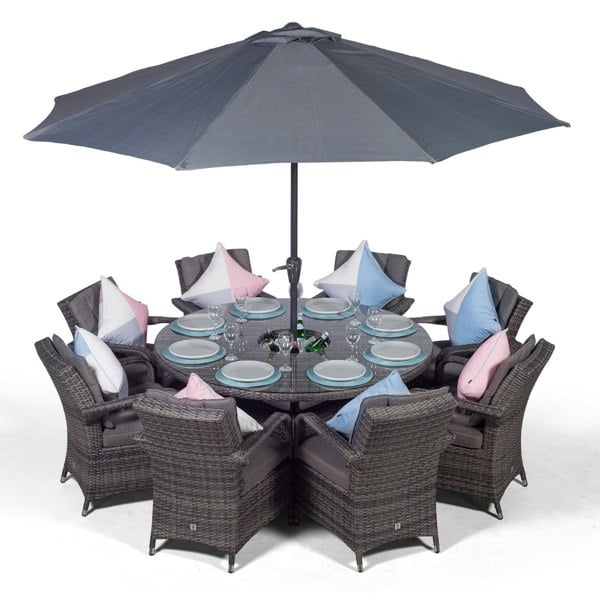 Giardino Arizona Round 8 Seater Rattan Patio Dining Set with Ice Bucket Drinks Cooler