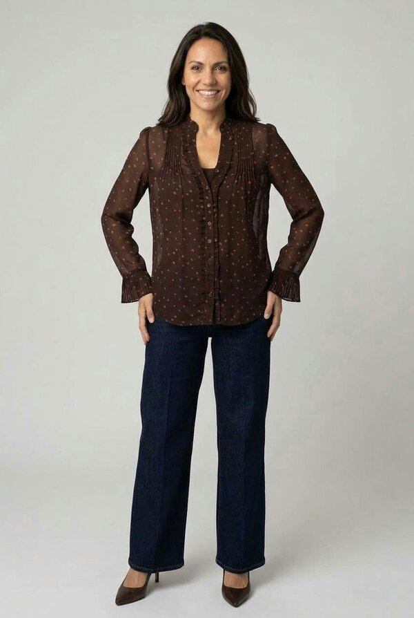Izabel London Polka Dot Print Semi Sheer V-Neck Blouse