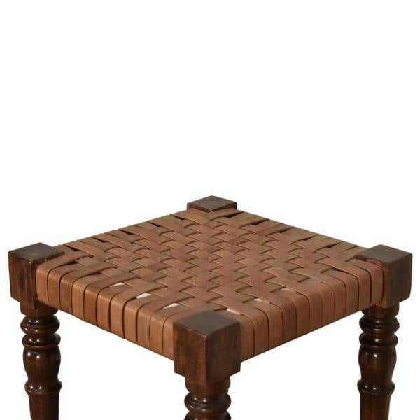 Artisan Furniture Solid Wood Woven Leather Footstool