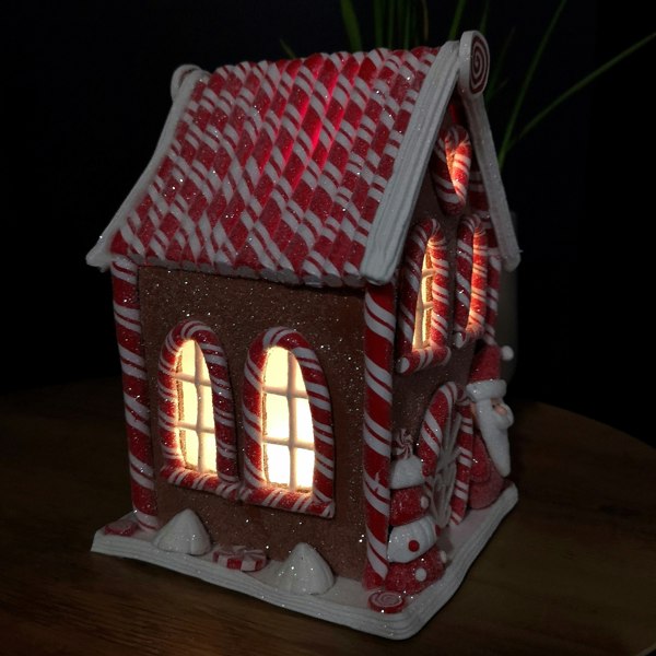 Samuel Alexander 20cm Battery Operated LED Gingerbread Santa Candy Cabin Christmas Decoration