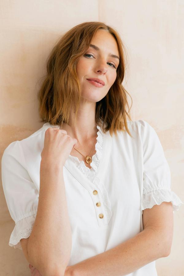 Lily & Me April Embroidered Trim Blouse White