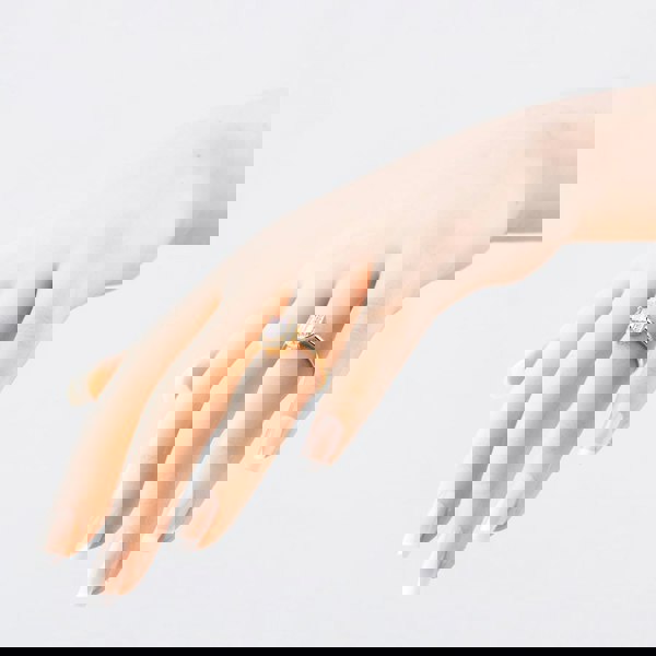 T. H. Baker 9ct Yellow Gold Pink Emerald Cut Cubic Zirconia Halo Ring RBE047PNK