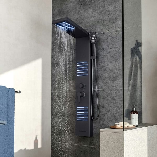 4 Function LED Lights Shower Panel Wall Mount Shower System with Hand Shower Head Shower Systems Living and Home