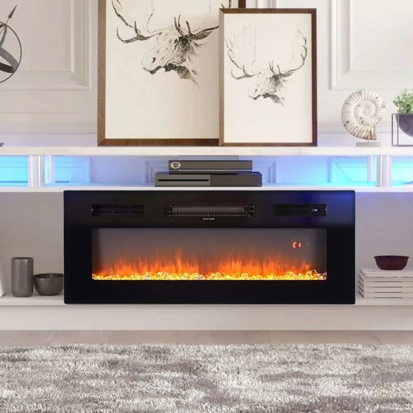 Modern Electric Fireplace TV Stand with Adjustable Flames and Stylish Storage Living and Home