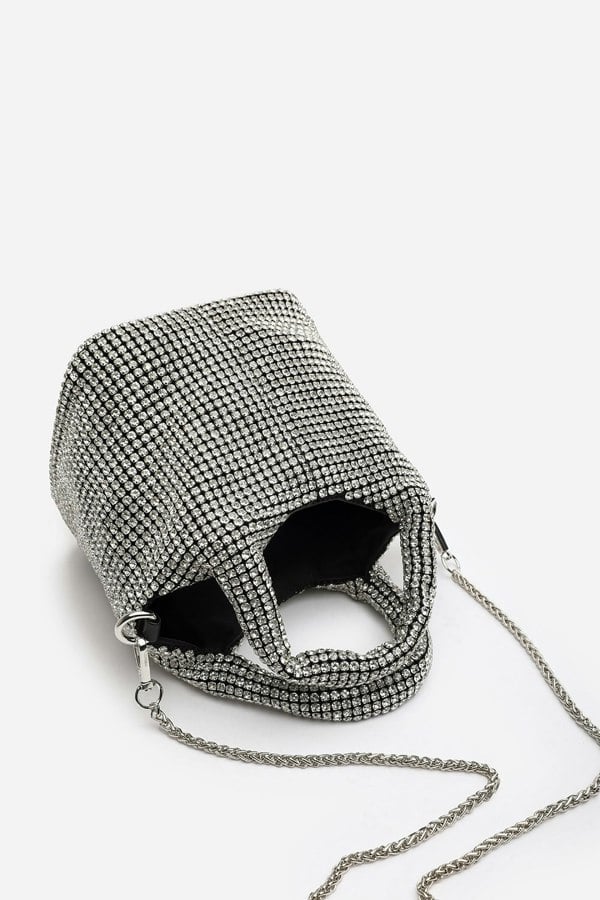 Where's That From Shellies Crystal Embellished Bucket Bag in Silver.