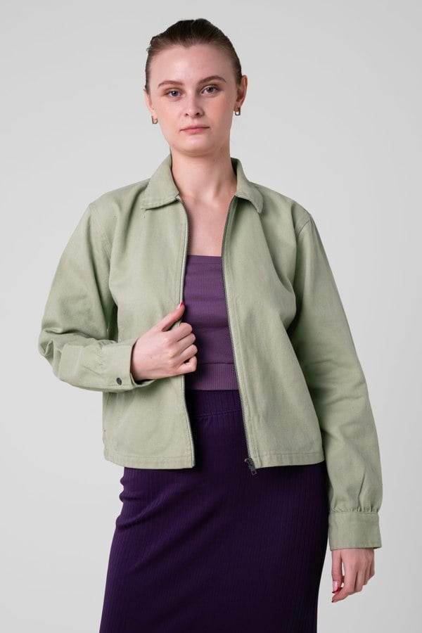 ENORSIA Women's Green Full Zip Cropped Jacket