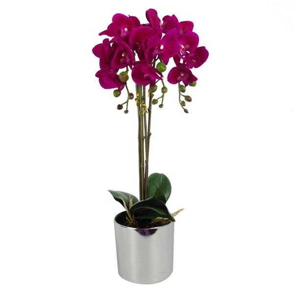 Leaf 52cm Artificial Orchid Large - Dark Pink / Silver