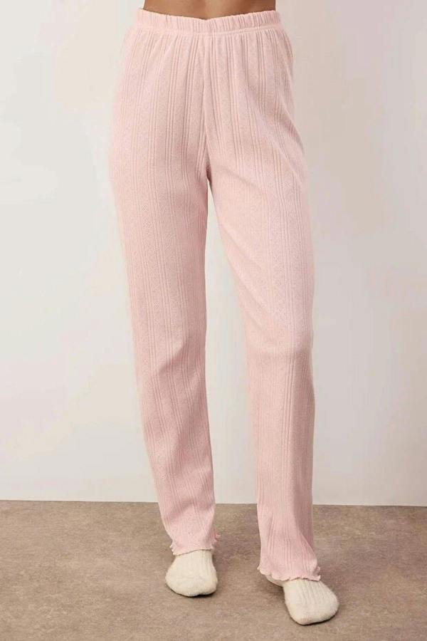 WOVCOR 2-Piece Cardigan-Style Ribbed Baby Overlock Knitted Pajama Set