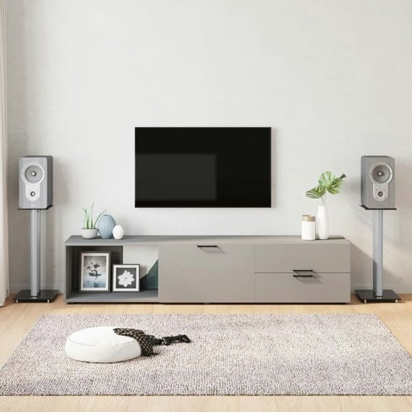 Berkfield Speaker Stands 2pcs Black&Silver Tempered Glass 2 Pillars Design