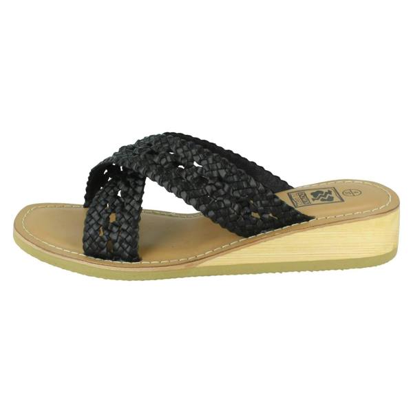 Down to Earth Ladies Down To Earth Low Wedge Leather X Strap Mule Sandal F00430
