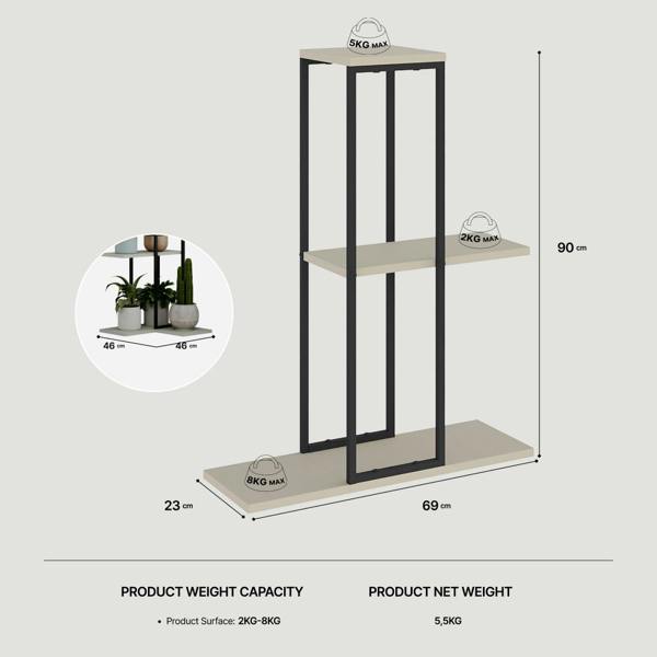 Decortie Vetra Modern 3-Tier Plant Stand 46cm Indoor Planter Holder with Metal Frame Corner Design