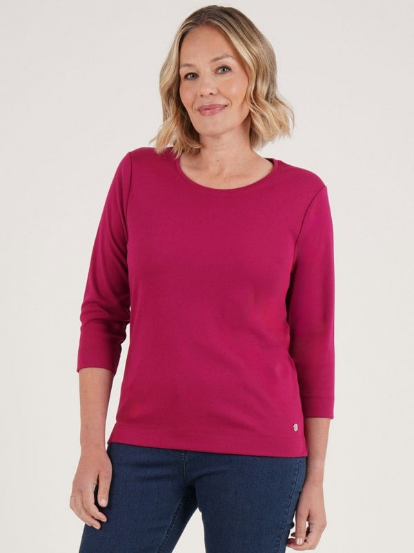 PennyPlain Solid Round Neck Top - Raspberry