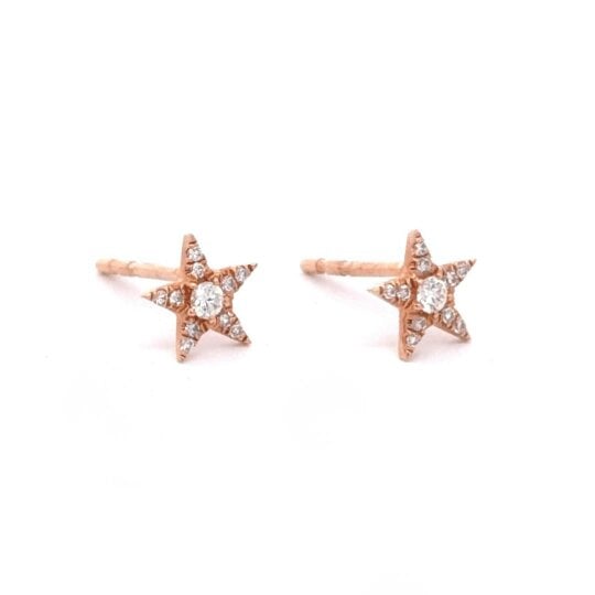 Reeves & Reeves 14K Solid Rose Gold and Diamond Star Stud Earrings