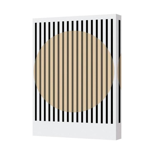 Benjamin Tate Design Abstract Geometric Canvas Art Wall Decor Beige Circle With Black Stripes