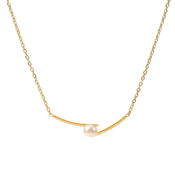 The Colourful Aura Gold Single White Pearl Inlaid Irregular Shape Minimalist Slim Pendant Necklace