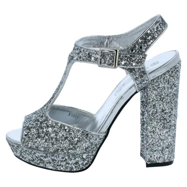 Spot On Ladies Spot On Glittery Platform Sandals