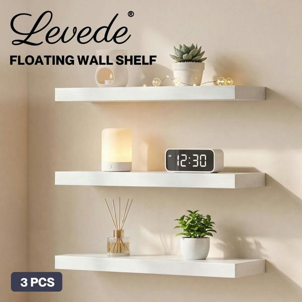 Levede Floating Shelf Wall Storage Screw Mounted Rustic Home Decor 3 PCS White