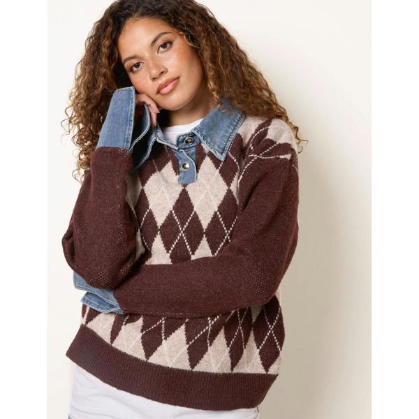 Blue Vanilla Argyle Knit Polo Jumper