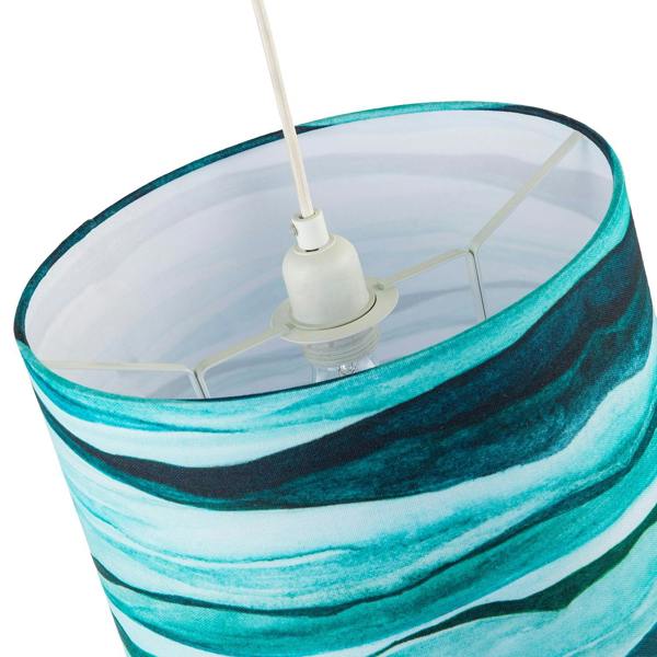 Sea Waves Drum Lamp Shade in Teal Duck Egg and Navy Blue - 30cm Linen Image 3