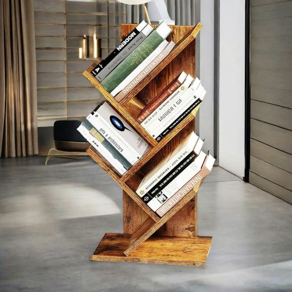 Rafaelo Mobilia 4 Tree Book Shelf Free-Standing Industrial Rustic Brown