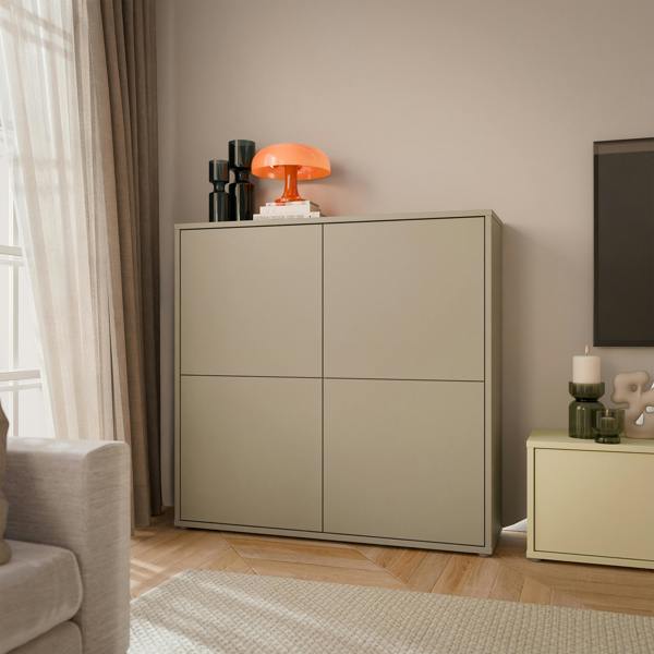 Furniture To Go Alice Springs 4 Door Large Storage Cabinet with Push-to-Open Doors in Taupe