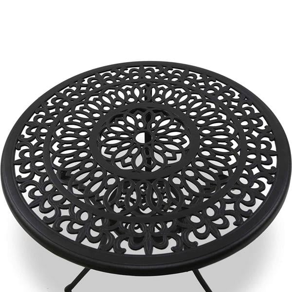Homeology POSITANO Luxurious Garden and Patio Table and 4 Large Chairs with Armrests Cast Aluminium Bistro Set - Black