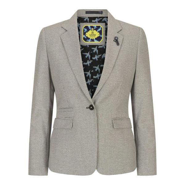 House of Cavani Women's Beige Tweed Tailored Fit Wool Blend Blazer