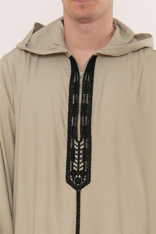Infinity Leather Men's Hooded Moroccan Embroidery Djellaba Islamic Jubba Robe Eid Ramadan Thobe