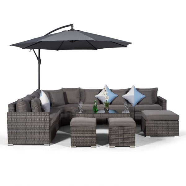 Giardino Santorini L Shape Modular 6 Seat Rattan Corner Sofa Set With Large Coffee Table, 2 Stools & Ottoman
