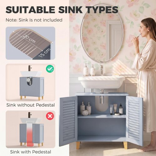 HOMCOM Under Sink Cabinet Adjustable Shelf Louvered Doors