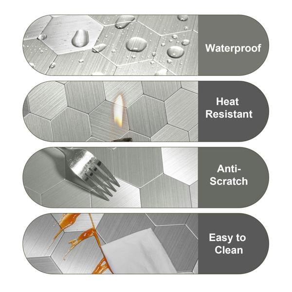 ENER-J Large HexaStyle Aluminum Peel & Stick Tile, Size: 290 x 288 x 4 mm (Pack of 4)