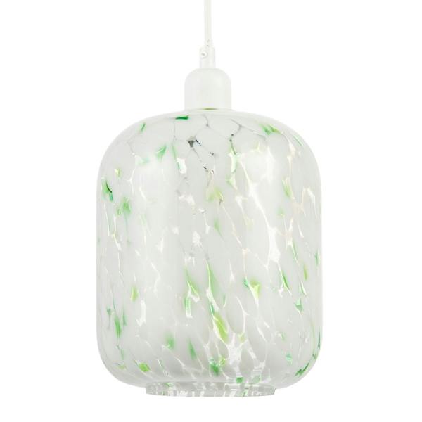 Handmade White Mottled Art Glass Pendant Shade with Green Fleck Decor Image 1
