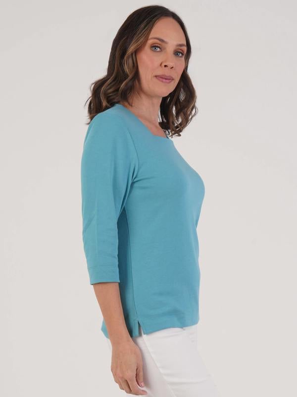 PennyPlain Solid Square Neck Top - Sea Green