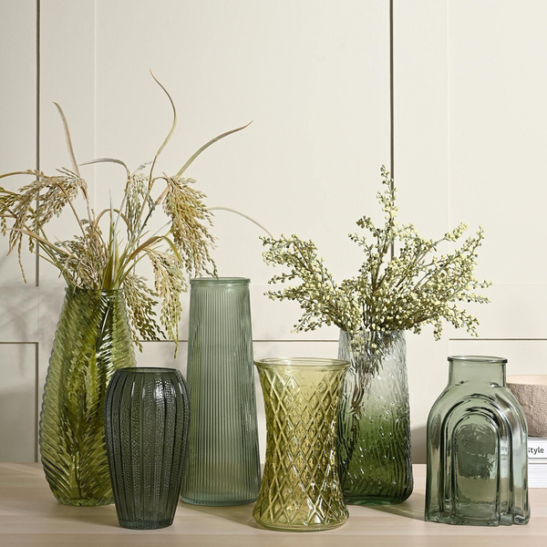 Hestia Green Ribbed Flute Vase