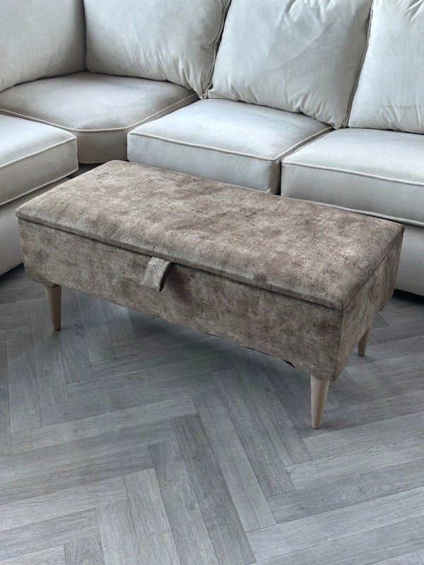 PREMIUM BROWN COFFEE TABLE STORAGE BOX BENCH | OTTOMAN BENCH | PLAIN LID FOOTSTOOL - ISTOOLS