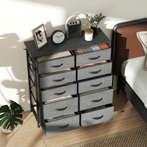 Wyld Haus Babara Fabric And Metal Charcoal Grey 10 Drawer Storage Chest