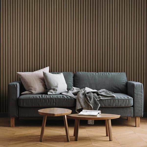 Fuse Acoustic Wooden Slatted Wall Panel in Smoked Oak, 2.4m x 0.6m